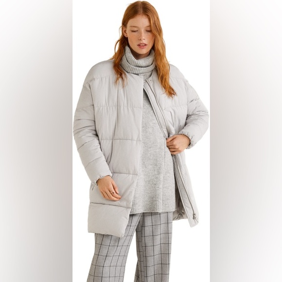 Mango Light Gray Quilted Puffer Coat Jacket - Picture 2 of 6